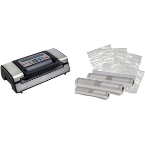 image:imageNESCO VS12 Deluxe Vacuum Sealer with Bag Starter Kit and Viewing Lid Compact Design Silver amp VS07V Vacuum Sealer Bags Variety Pack ClearVacuum Sealer  Rolls